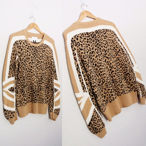 Current Elliott Duvall Leopard Animal Print Sweater 2 M Camel Black Cotton $328 - Picture 12 of 14